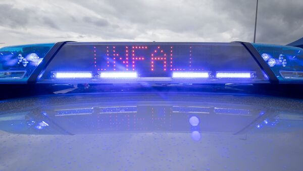 Ein Blaulicht und eine LED-Anzeige leuchten auf dem Dach eines Polizeifahrzeugs., © Daniel Karmann/dpa/Symbolbild